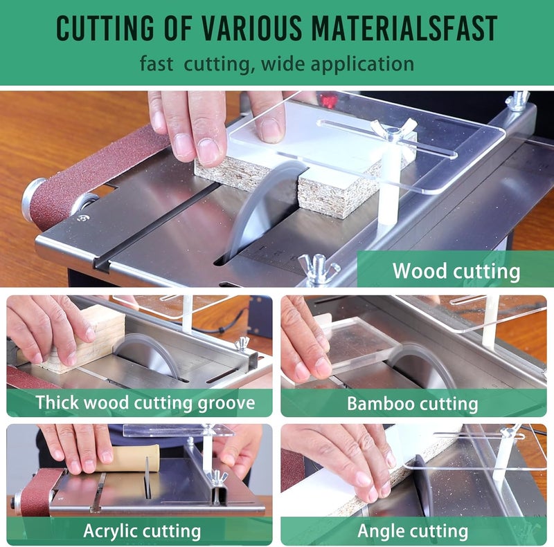VGJ 2 in 1 Mini Table Saw, Versatile Portable Cutting | Sander All-in-One, Belt Sander, 4 Blades and 10 Sanding Tapes to Choose From for Wood/Metal/Pcb/Acrylic/Plastic - Image 5